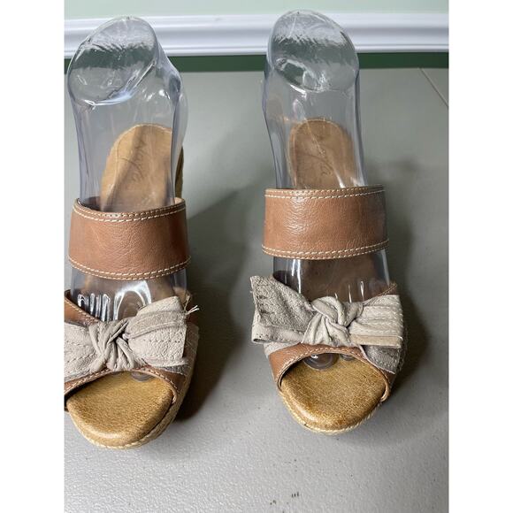 Naya Colette Bow Espadrille Wedge Sandal Slide Double Strap Leather Brown 6.5 W - Picture 5 of 8